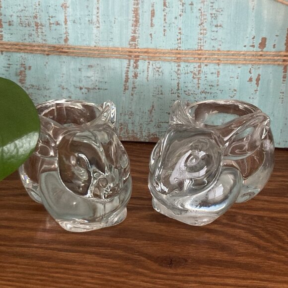 Vtg Bunny Rabbit Clear Glass Figurines 3" X 2" Candle Tea Light Set Of 2 - Picture 1 of 8